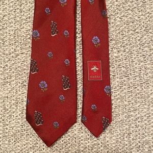 Gucci Red Snake Motif Silk Tie 2 3/4” Wide
